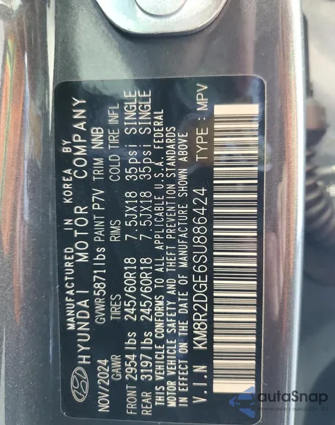 2025 Hyundai Palisade Sel from USA, damaged, VIN KM8R2DGE6SU886424